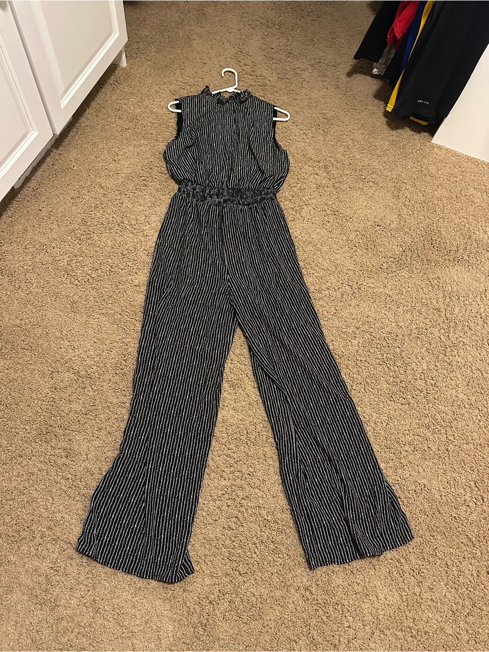 She + Sky Women’s Black & White Striped Wide Leg Jumpsuit Size Large